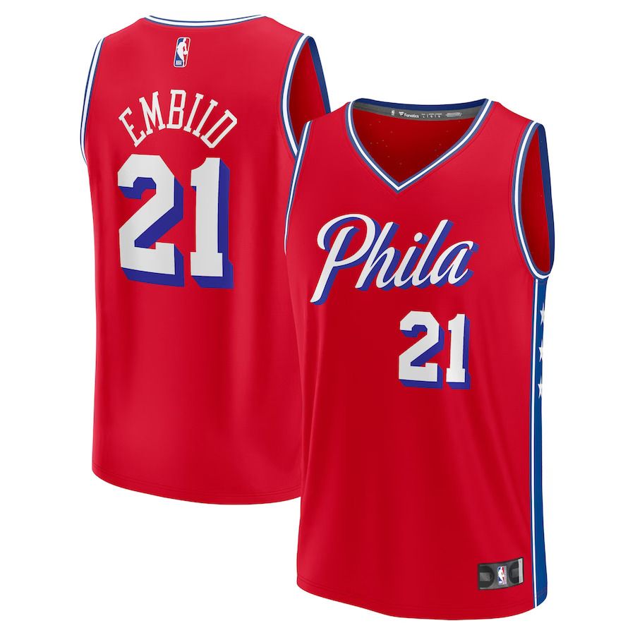 Men Philadelphia 76ers #21 Joel Embiid Fanatics Branded Red 2022-23 Fast Break Replica Player NBA Jersey->philadelphia 76ers->NBA Jersey